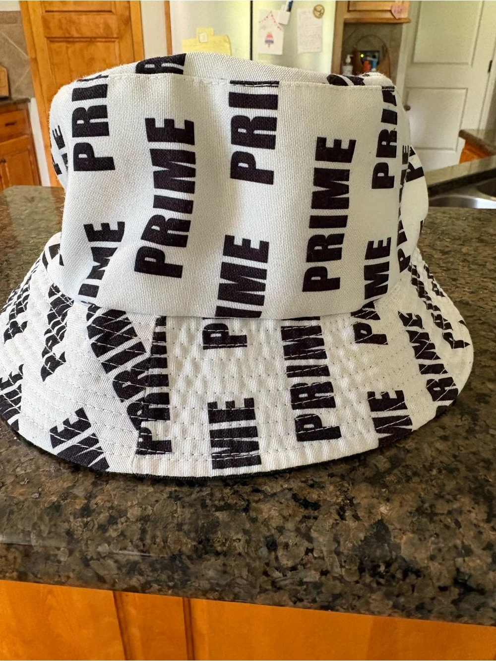 PRIME All Over Logo Bucket Hat White Black Adult Size Large 23” Circumference